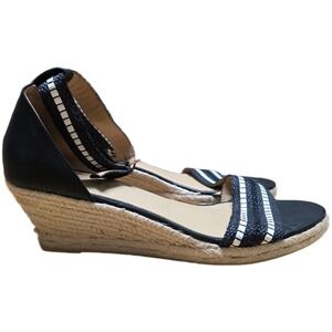 Talbots‎ Espadrille Wedge Sandals Women's Size 11 Black Beige Ankle Strap